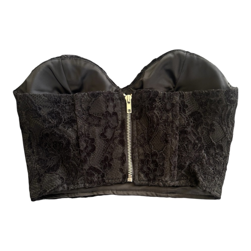 Naked Wardrobe Black Lace Bustier Corset Top XS | Strapless Structured Crop Top - Picture 4 of 7